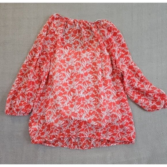 Liz Claiborne Tank Tunic Top Women's XL Red Floral Chiffon EUC LN Momcore - Picture 11 of 12